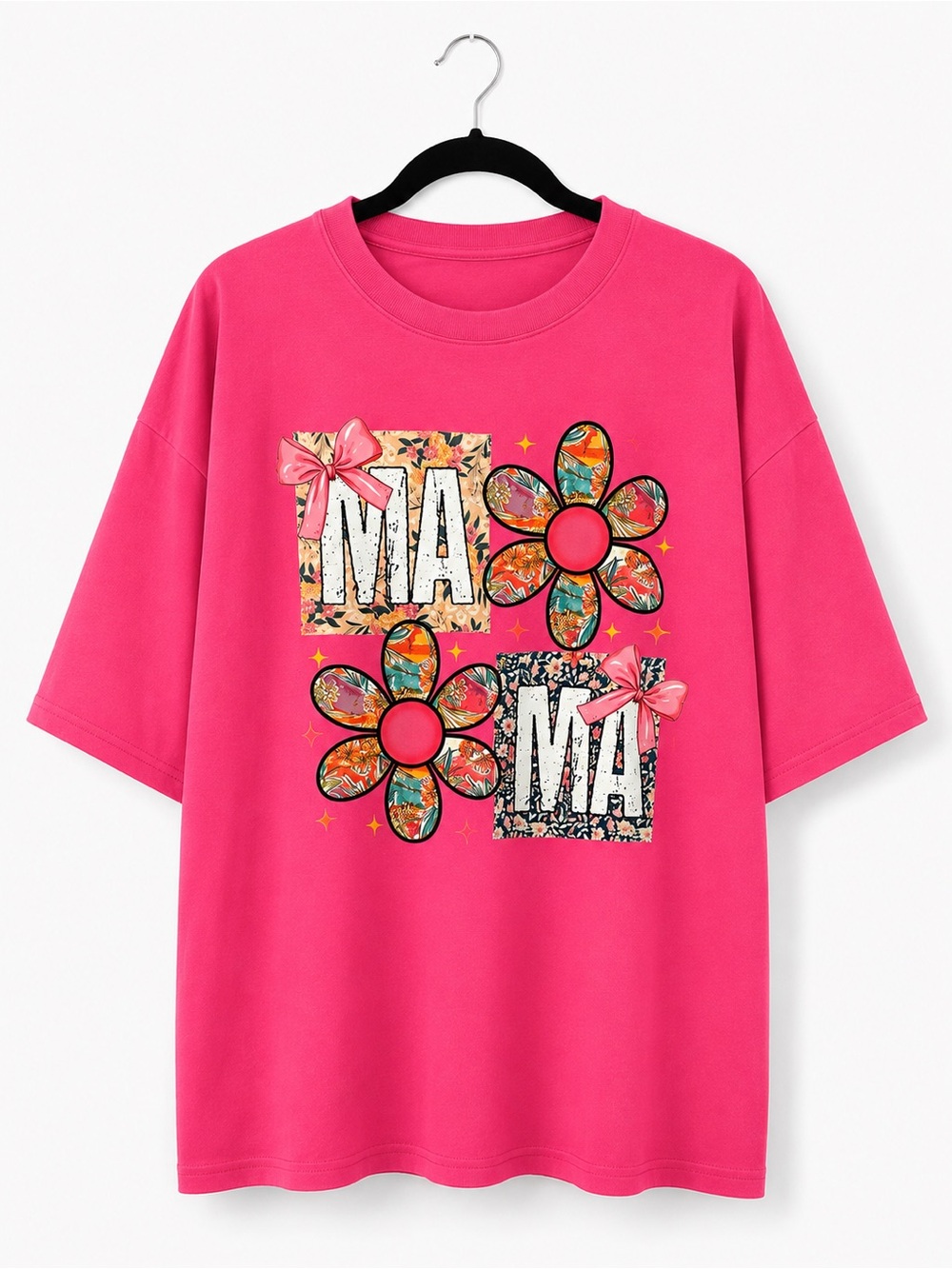 Bright Pink Floral 'MAMA' Graphic Tee